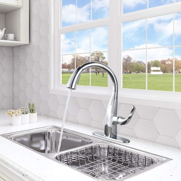 4 2311701C WOWOW Gooseneck Kitchen Faucet Chrome 4