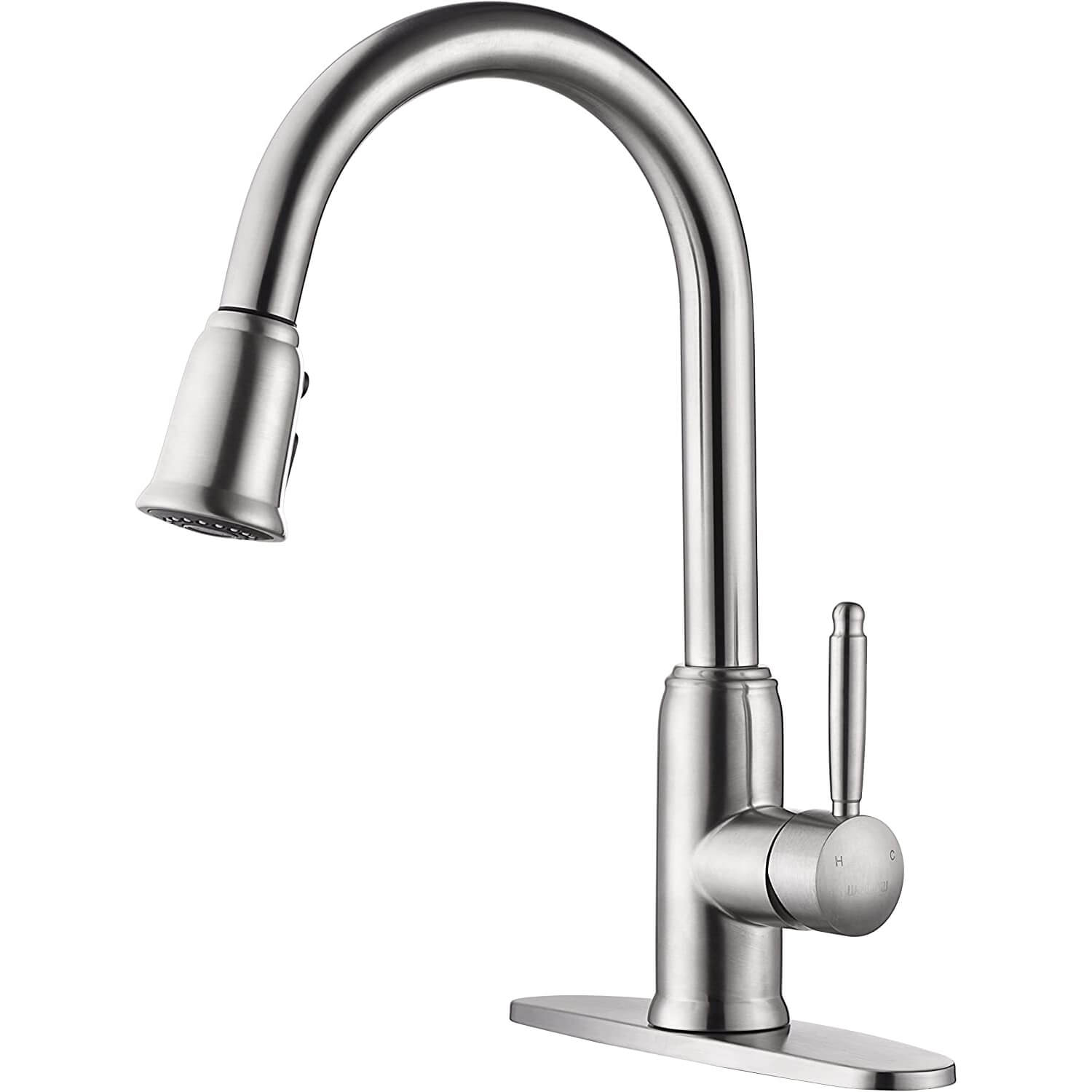 iVIGA Stainless Steel Kitchen Sink Faucet with Pull Down Sprayer, High Arc Brushed Nickel, 360 Degree Swivel, Single Handle
