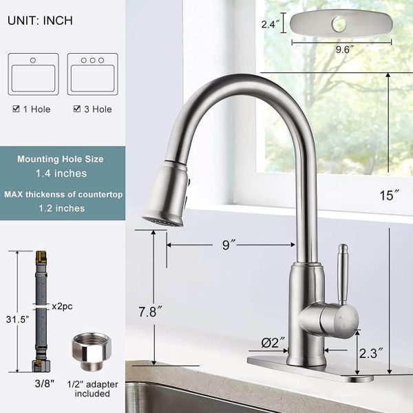 iviga stainless steel kitchen sink faucet with pull down sprayer 4