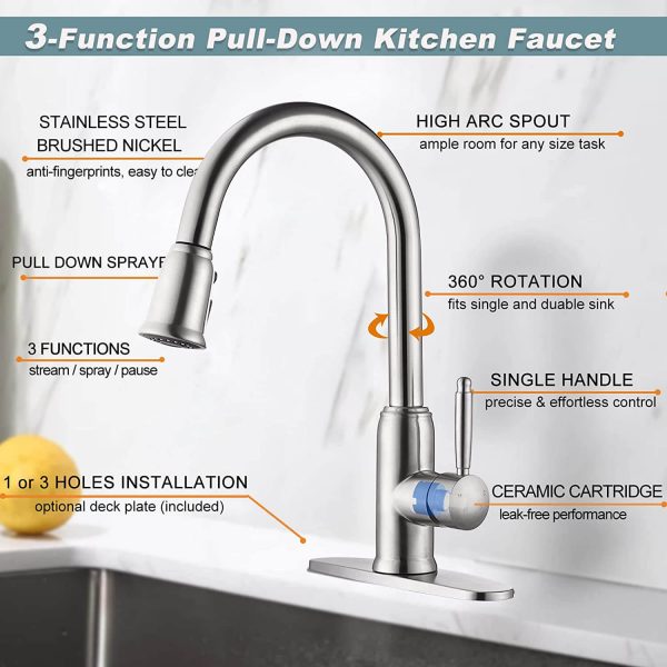iviga stainless steel kitchen sink faucet with pull down sprayer 7