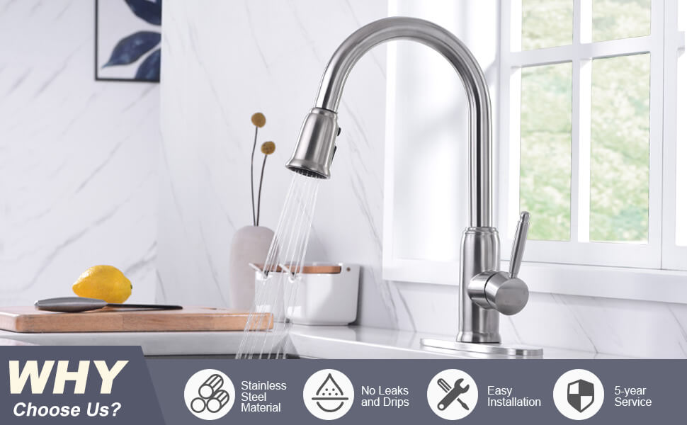 iVIGA Stainless Steel Kitchen Sink Faucet with Pull Down Sprayer, High Arc Brushed Nickel, 360 Degree Swivel, Single Handle - Kitchen Faucets - 1