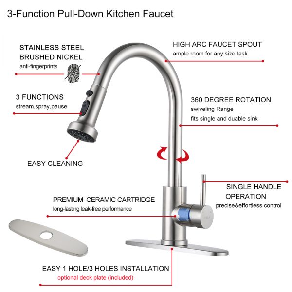 VIGA Kitchen Faucet Brushed Nickel Pull Down 5