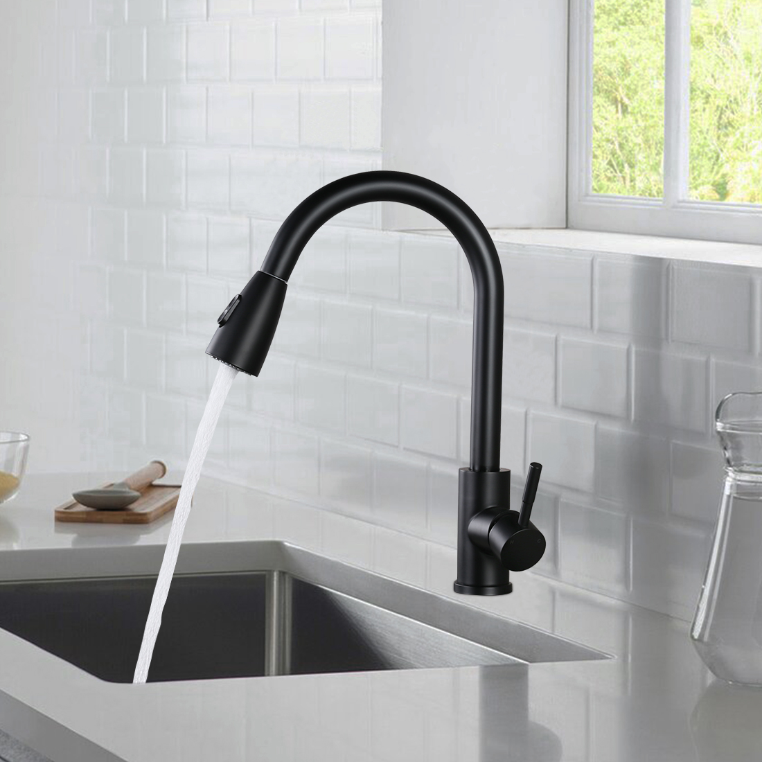 iVIGA Black RV Kitchen Faucet with Pull Down Sprayer,  360 Swivel Stainless Steel Single Handle Kitchen Faucets with Deck Plate