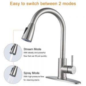 iVIGA 360 Degree Swivel Modern Brushed Nickel High Arc Kitchen Faucet with Pull Out Sprayer - Kitchen Faucets - 3