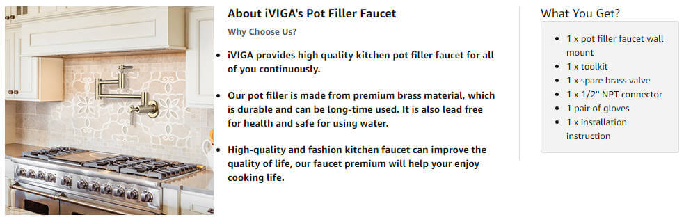 iVIGA Golden Pot Filler Kitchen Faucet with Two Handles, Wall Mount Folding Stretchable Kitchen Sink Faucet - Kitchen Faucets - 3