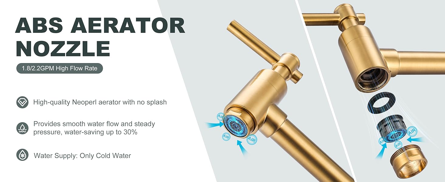 iVIGA Golden Pot Filler Kitchen Faucet with Two Handles, Wall Mount Folding Stretchable Kitchen Sink Faucet - Kitchen Faucets - 6