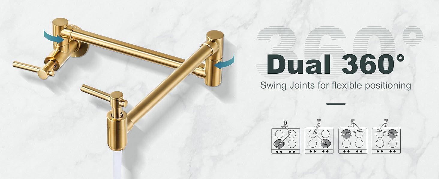 iVIGA Golden Pot Filler Kitchen Faucet with Two Handles, Wall Mount Folding Stretchable Kitchen Sink Faucet - Kitchen Faucets - 4