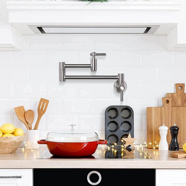 iviga wall mount brushed nickel pot filler faucet over stove