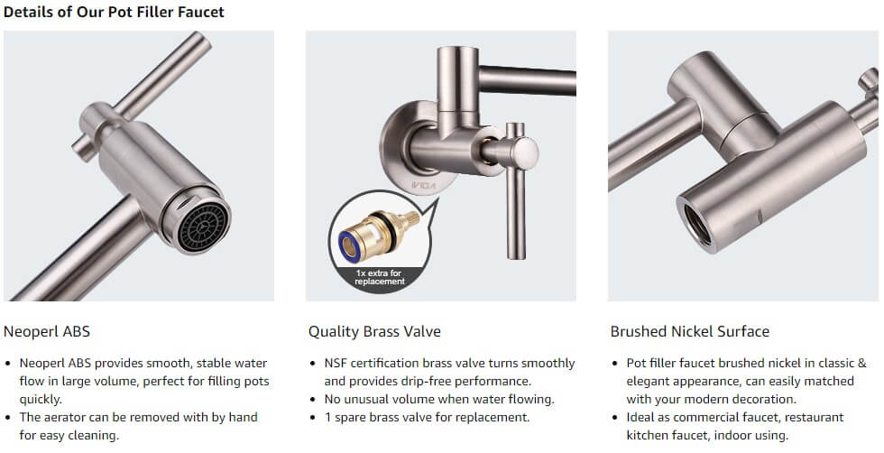 iviga wall mount brushed nickel pot filler faucet over stove
