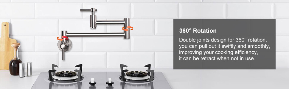iviga wall mount brushed nickel pot filler faucet over stove