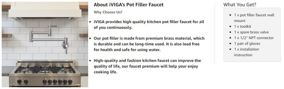 iVIGA Wall Mount Brushed Nickel Pot Filler Faucet Over Stove - Kitchen Faucets - 3