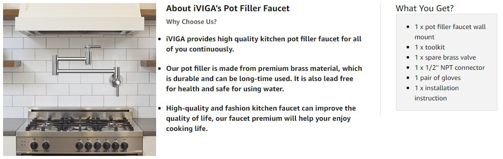 iviga wall mount brushed nickel pot filler faucet over stove