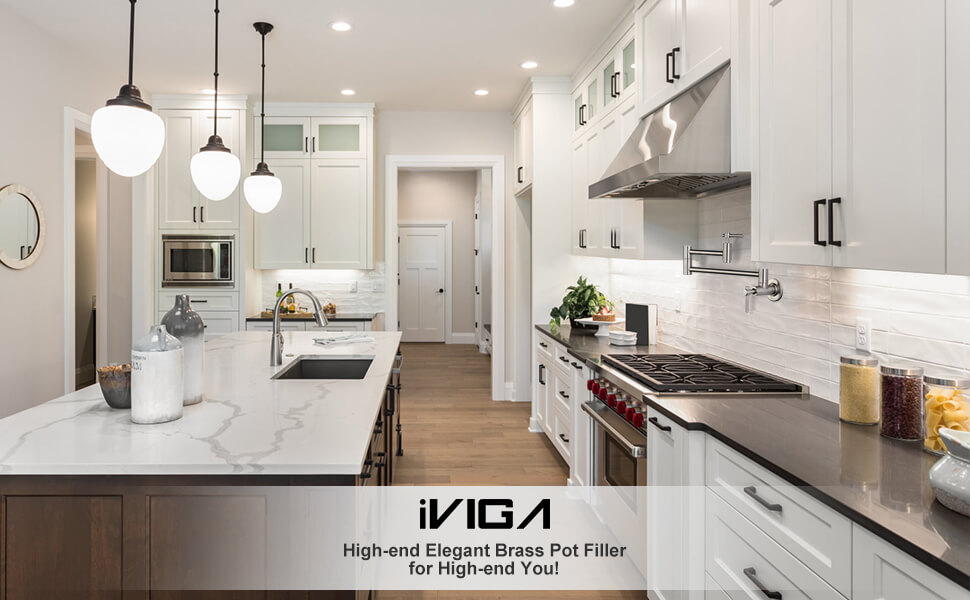 iviga wall mount brushed nickel pot filler faucet over stove