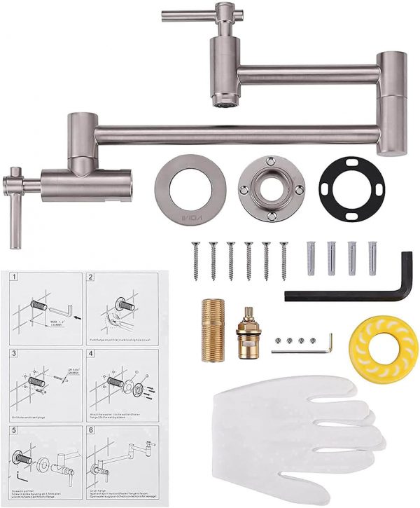 iviga wall mount brushed nickel pot filler faucet over stove