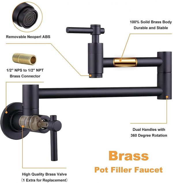 iviga wall mount matte black pot filler faucet above stove
