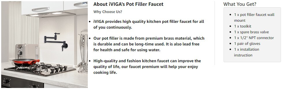 iVIGA Wall Mount Matte Black Pot Filler Faucet Above Stove - Kitchen Faucets - 3