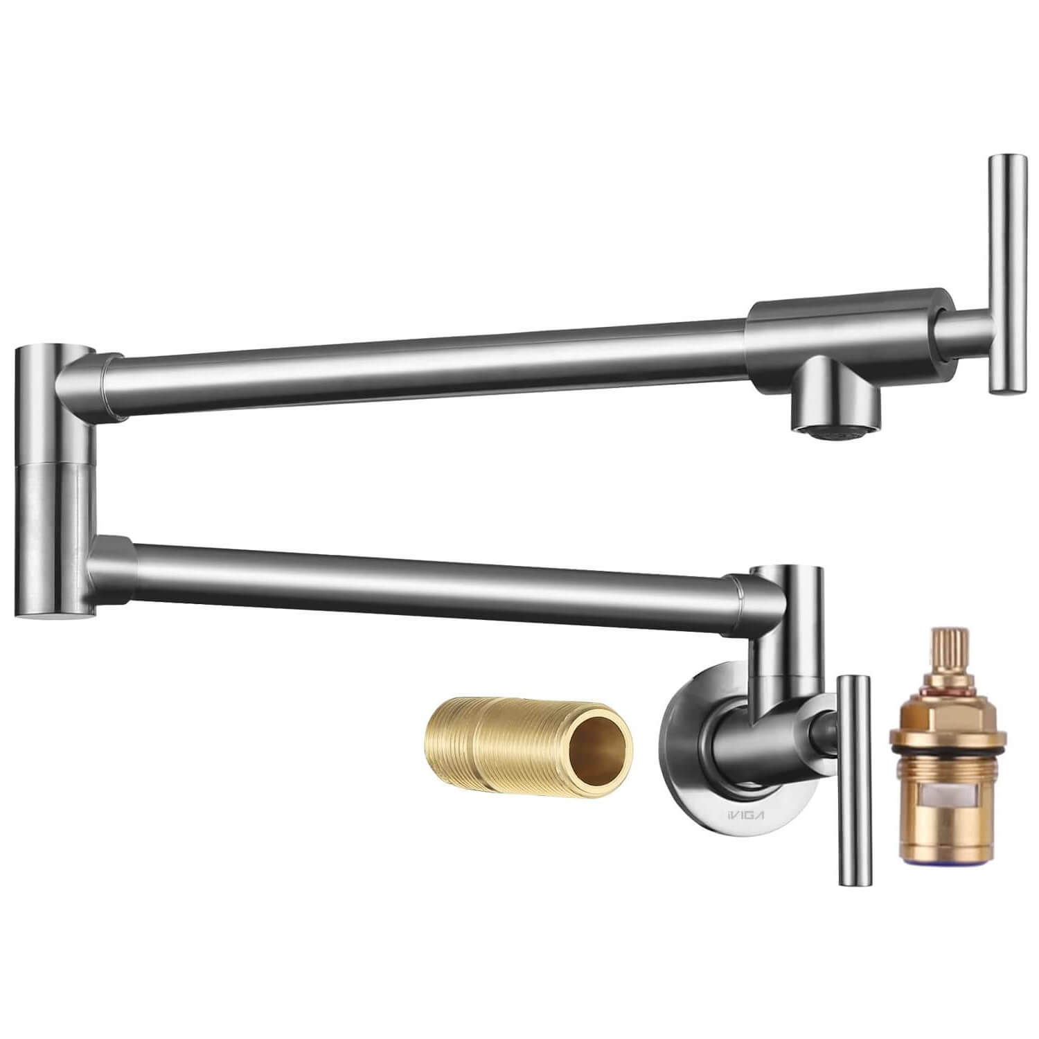 iVIGA Brushed Nickel Wall Mount Pot Filler Faucet Over Stove