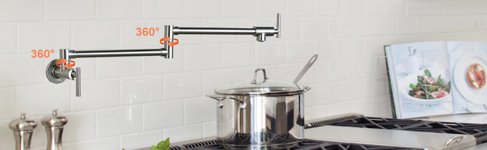 iVIGA Brushed Nickel Wall Mount Pot Filler Faucet Over Stove - Kitchen Faucets - 3