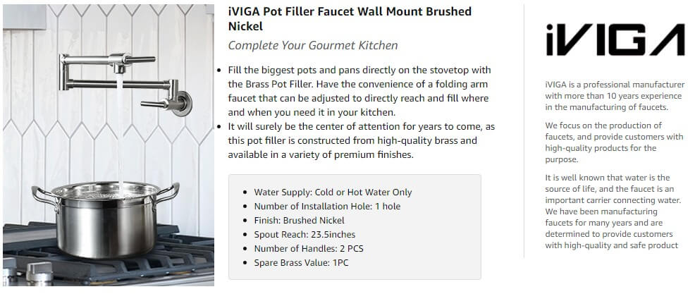 iviga brushed nickel wall mount pot filler faucet over stove 4