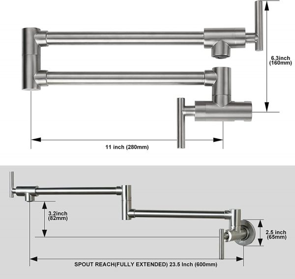 iviga brushed nickel wall mount pot filler faucet over stove
