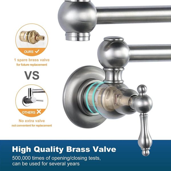 iviga brushed nickel wall mount pot filler folding kitchen faucet over stove 11 1