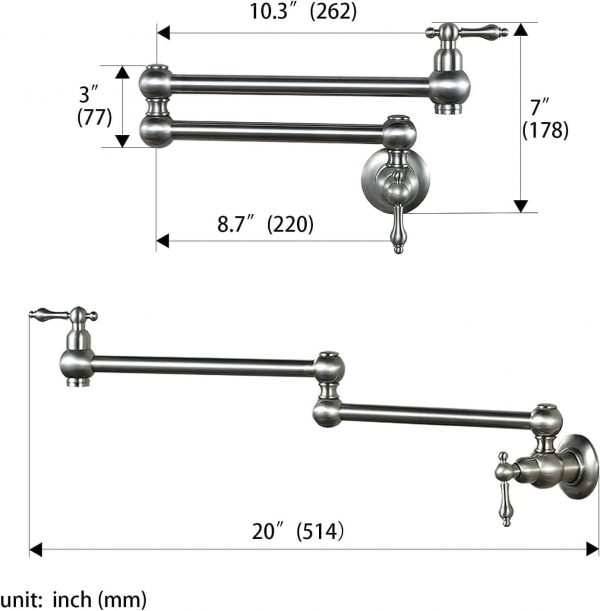 iviga brushed nickel wall mount pot filler folding kitchen faucet over stove 7 1