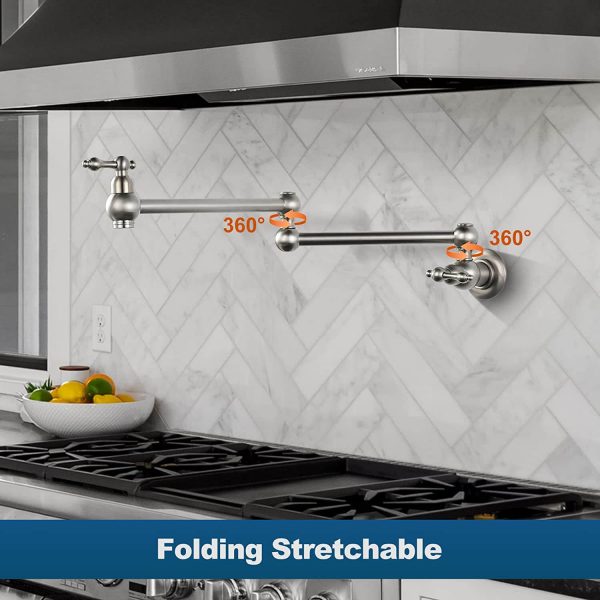 iviga brushed nickel wall mount pot filler folding kitchen faucet over stove 9 1