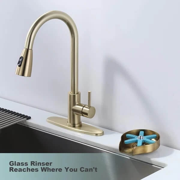 iVIGA Metal Faucet Glass Rinser Bottle Washer for Kitchen Sink, Brushed Gold