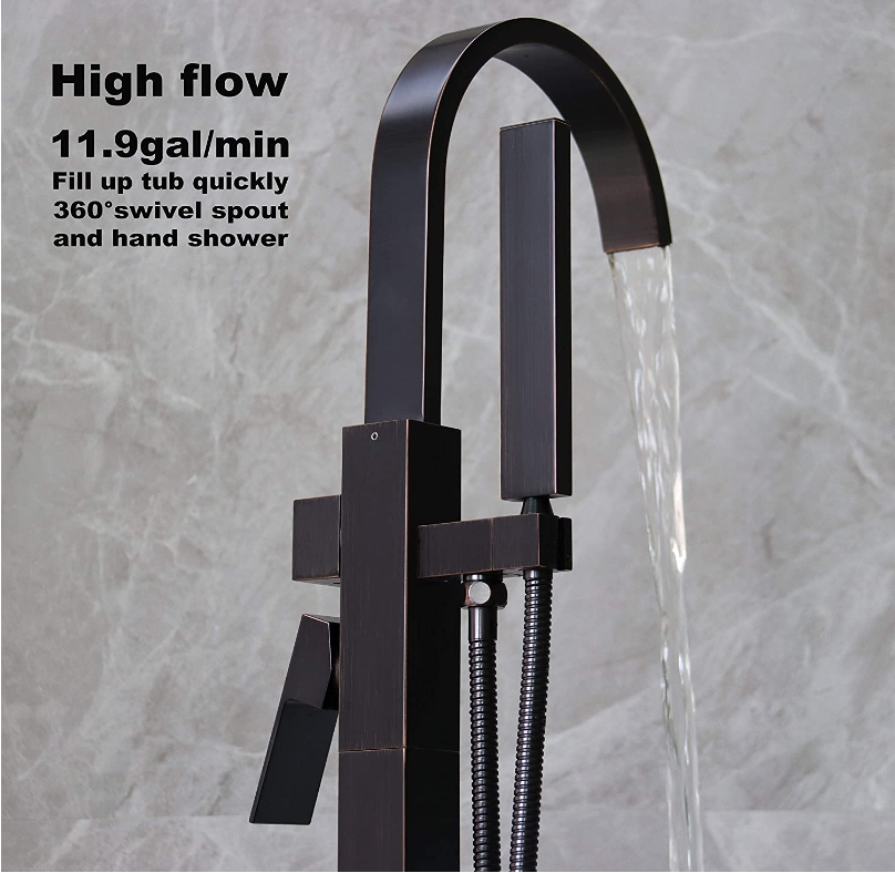 Floor Mounted Tub Faucet Chrome Freestanding Bathtub Filler High Flow Rate 11.9GPM With Hand Shower LLGG 