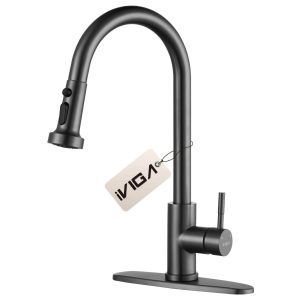 iVIGA Black Stainless Kitchen Faucet with Pull Down Sprayer for 1 or 3 Hole