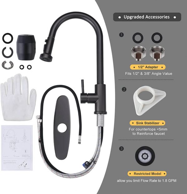 iviga black stainless kitchen faucet with pull down sprayer