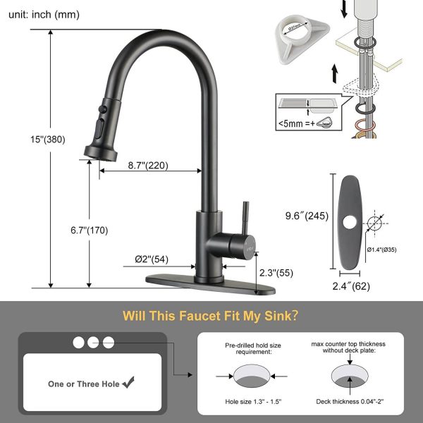 iviga black stainless kitchen faucet with pull down sprayer
