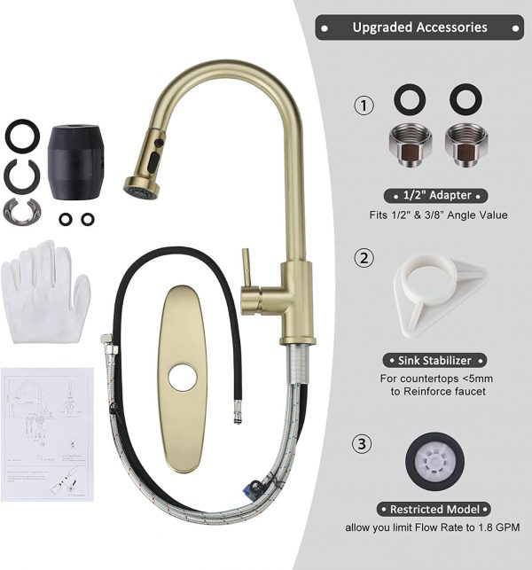 iviga brushed gold pull down kitchen faucet