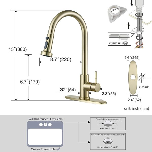 iviga brushed gold pull down kitchen faucet