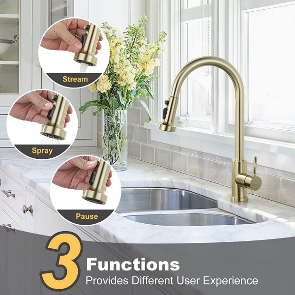 iviga brushed gold pull down kitchen faucet