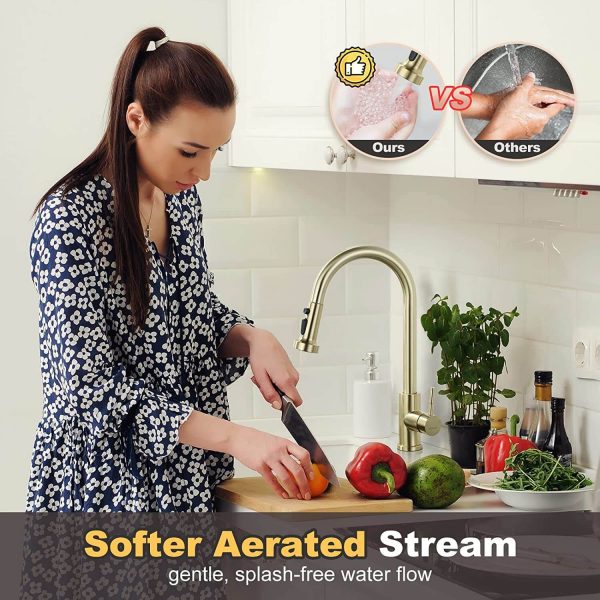 iviga brushed gold pull down kitchen faucet