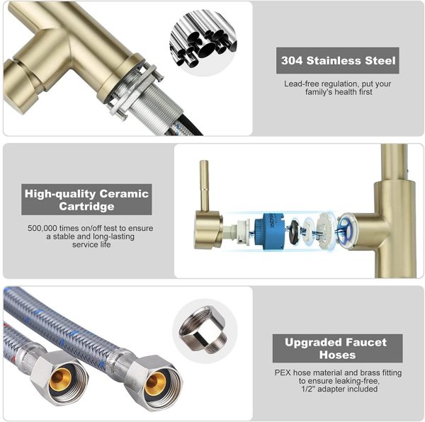 iviga brushed gold pull down kitchen faucet