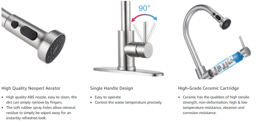 iviga brushed nickel single handle pull down kitchen faucet