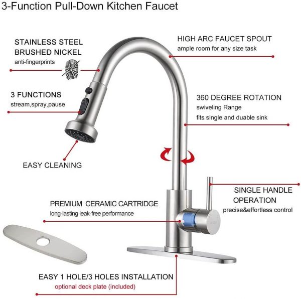 iviga brushed nickel single handle pull down kitchen faucet