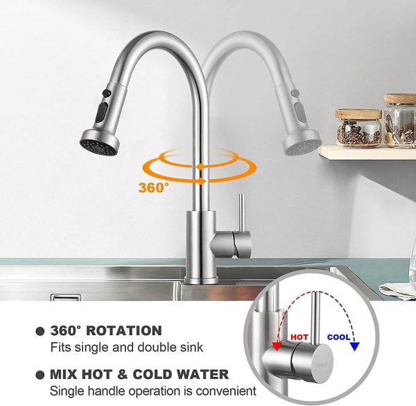 iviga brushed nickel single handle pull down kitchen faucet