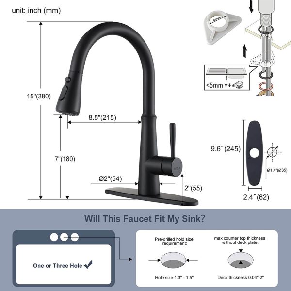 iviga matte black kitchen sink faucet with pull down sprayer
