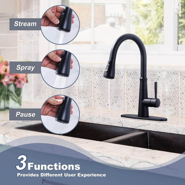 iviga matte black kitchen sink faucet with pull down sprayer