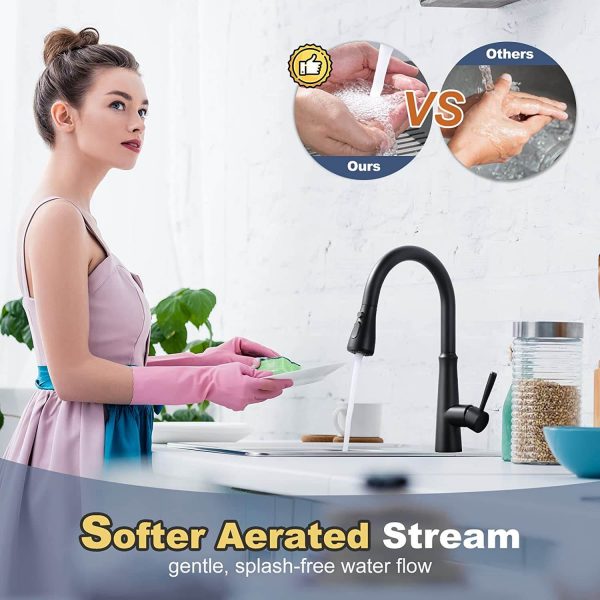 iviga matte black kitchen sink faucet with pull down sprayer