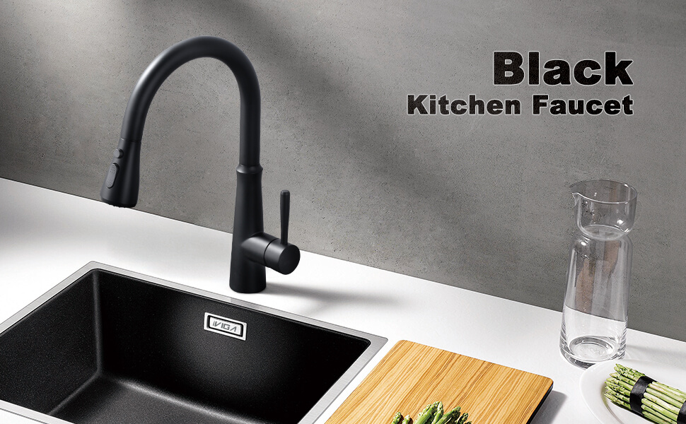 iVIGA High Arc Matte Black Kitchen Sink Faucet with Pull Down Sprayer - Kitchen Faucets - 2