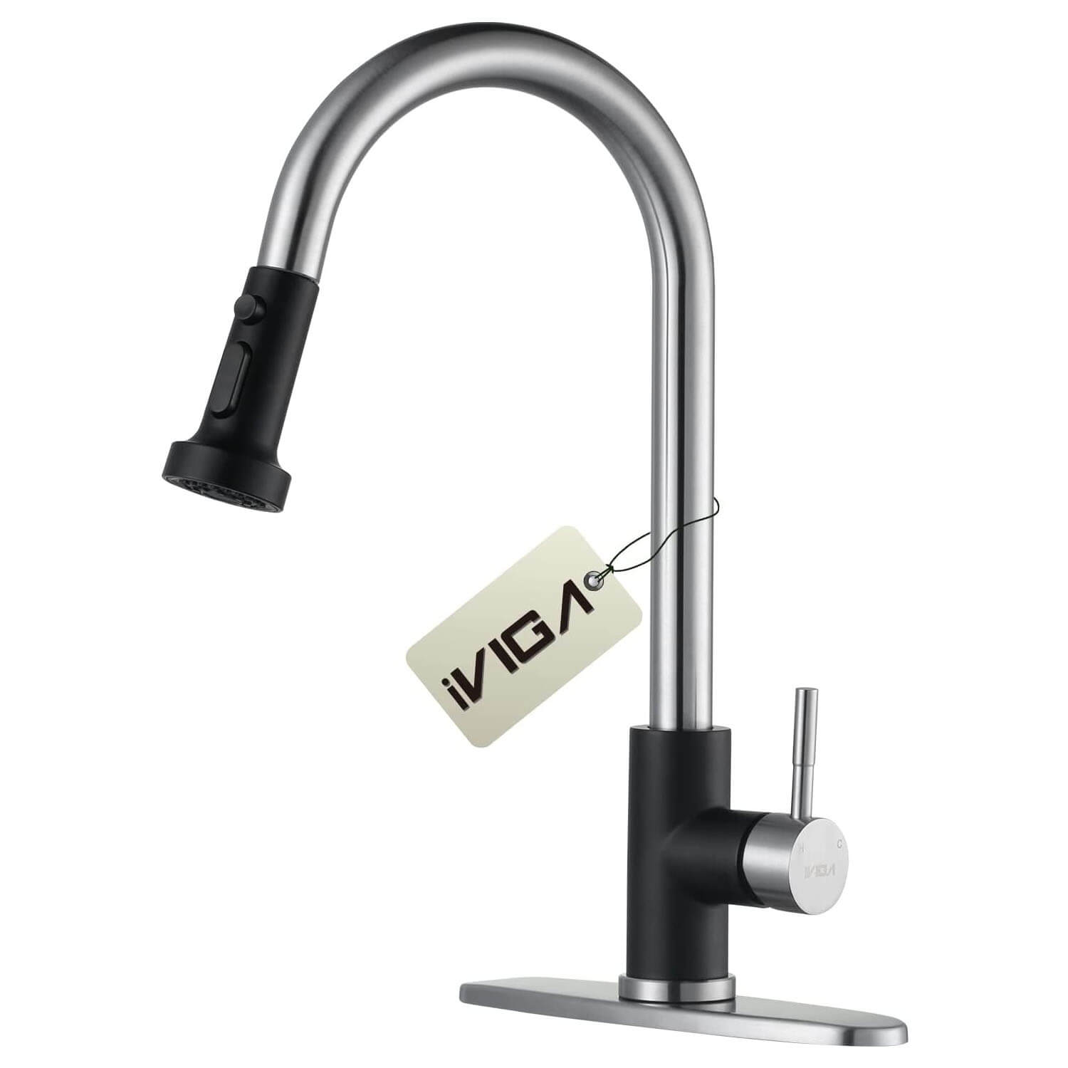 iVIGA Black & Brushed Nickel Kitchen Faucet with Pull Down Sprayer (1 or 3 Hole)