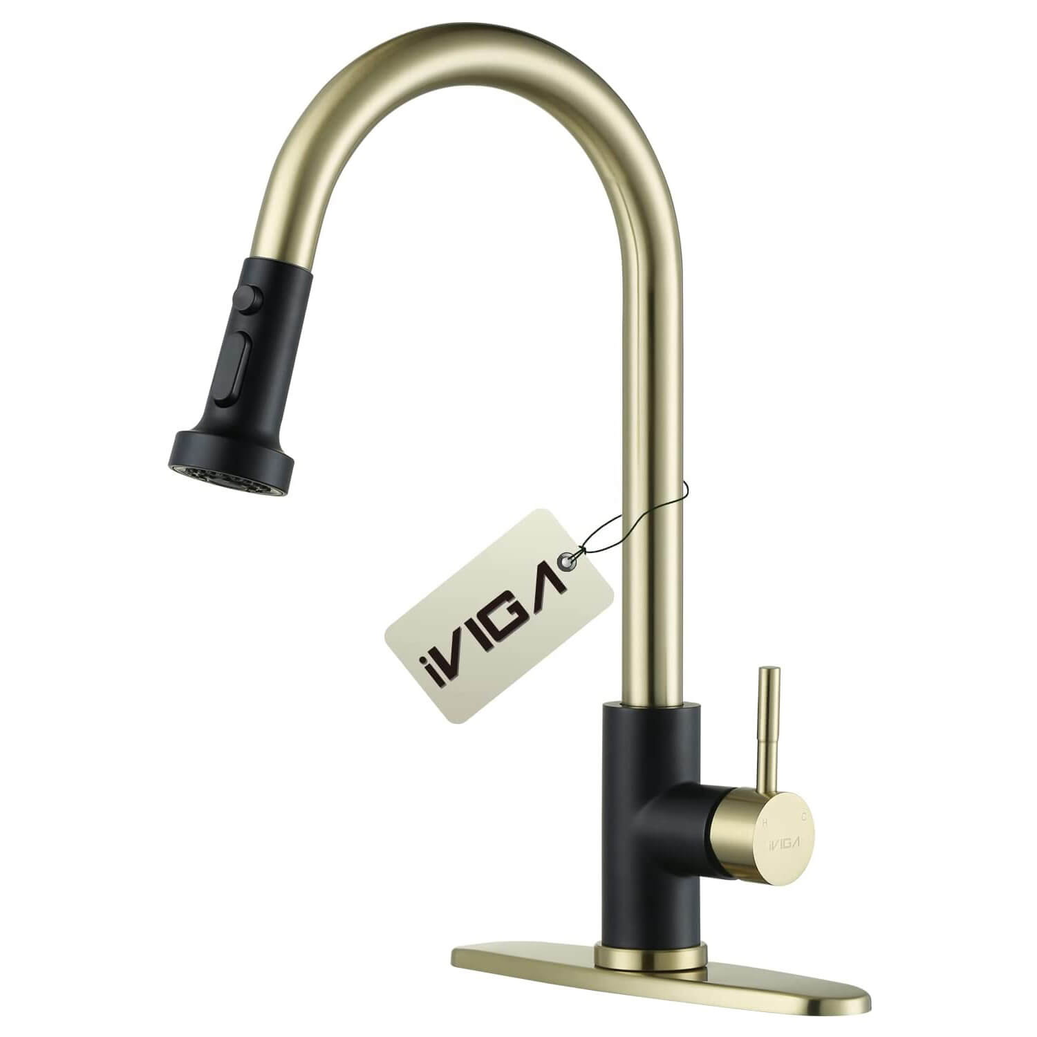 iVIGA Gold and Black Kitchen Faucet with Pull Down Sprayer