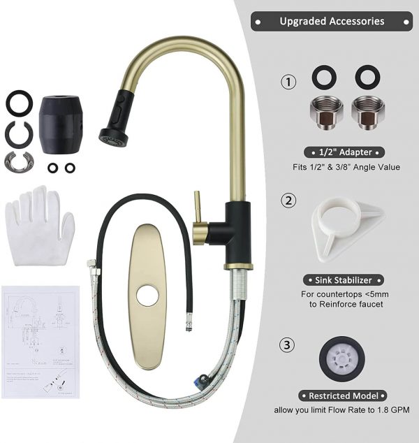 iviga gold and black kitchen faucet with pull down sprayer