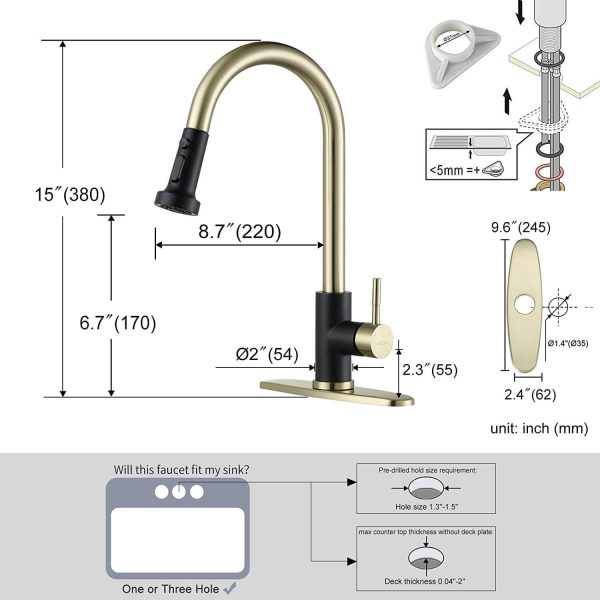 iviga gold and black kitchen faucet with pull down sprayer