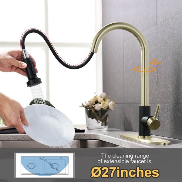 iviga gold and black kitchen faucet with pull down sprayer