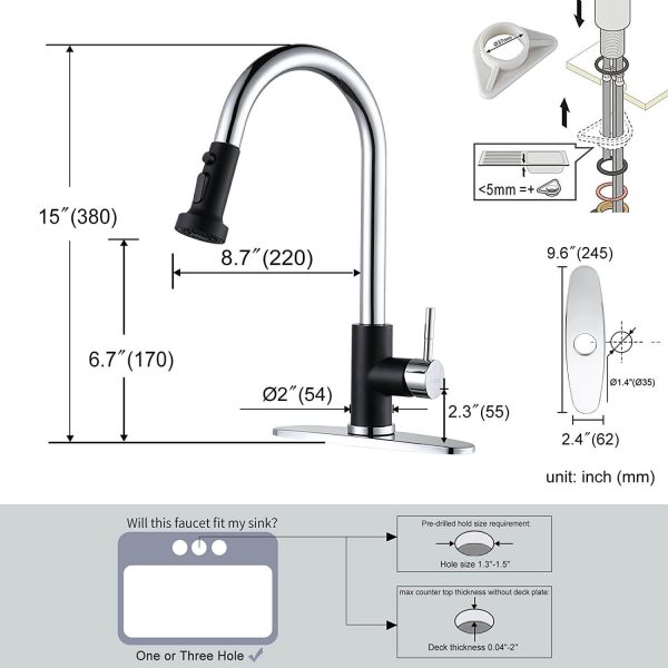 iviga single handle black chrome pull down kitchen faucet